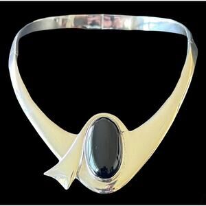 Alicia de la Paz Taxco Mexico 950 Silver Obsidian Modernist Collar Necklace 114g